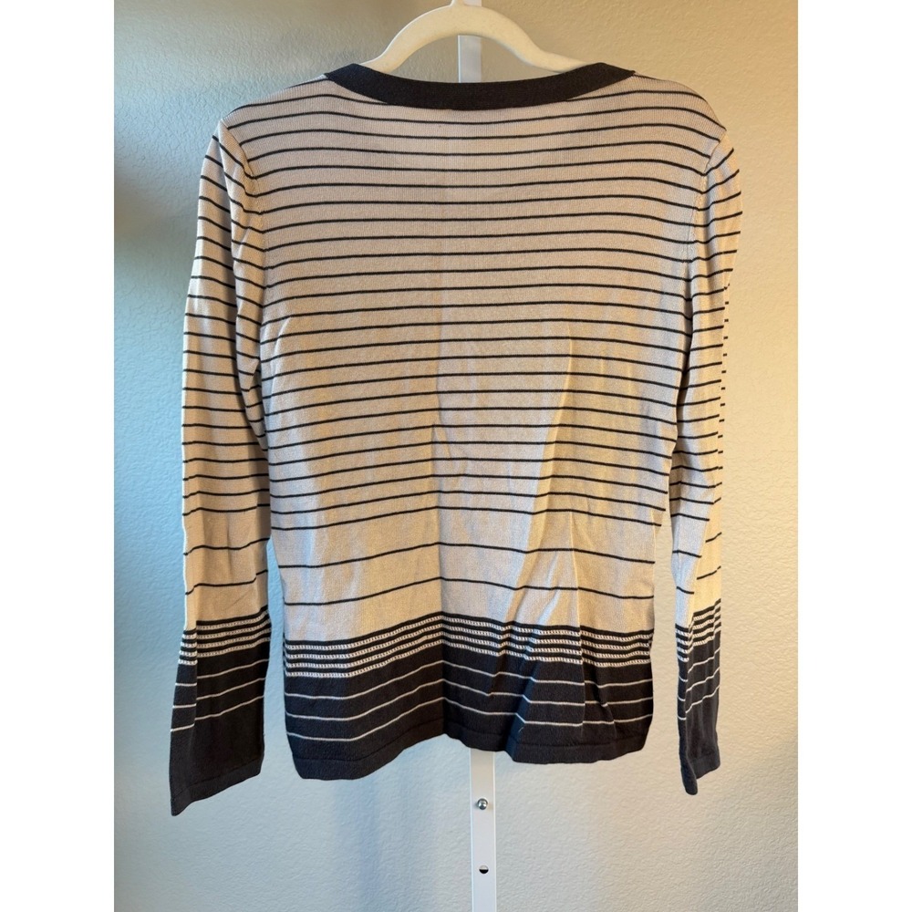Pendleton Womens V-Neck Striped Sweater Beige Navy Blue Cotton Blend Size S - Picture 5 of 5